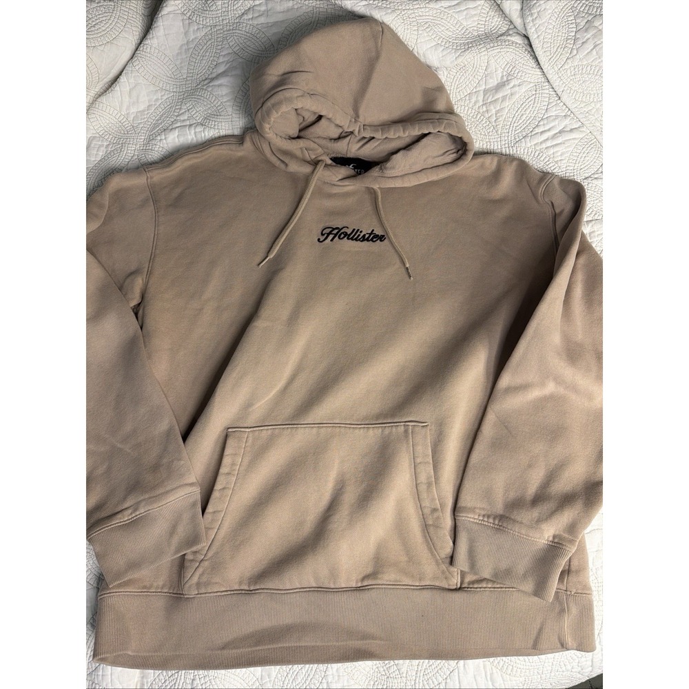 Hollister Men's XL Tan Script Embroidered Logo Pullover Hoodie